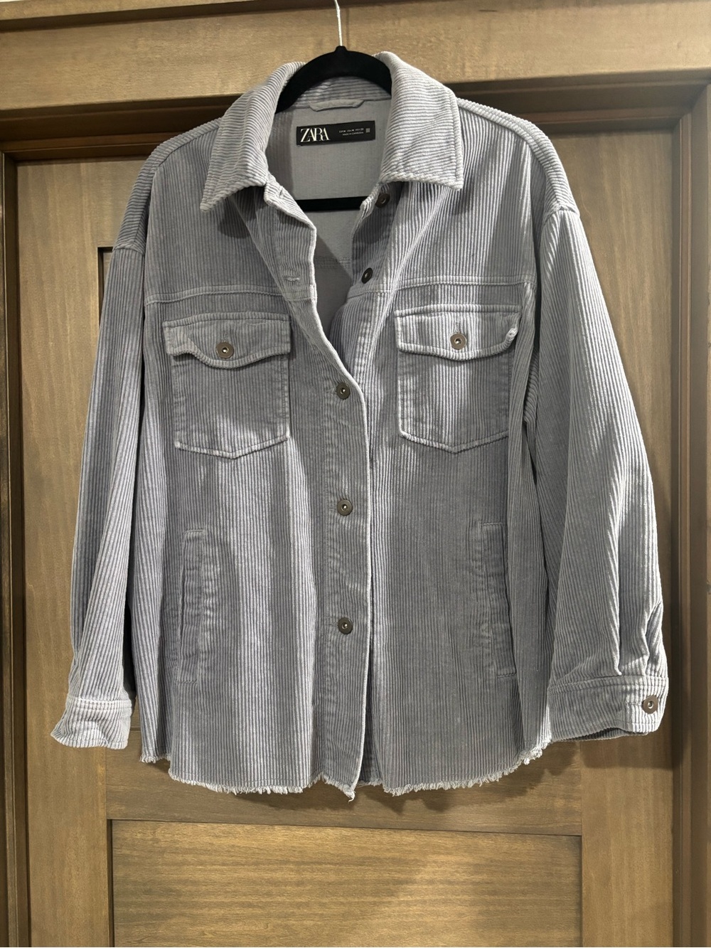 ZARA Light Gray Corduroy Button-Front Shacket